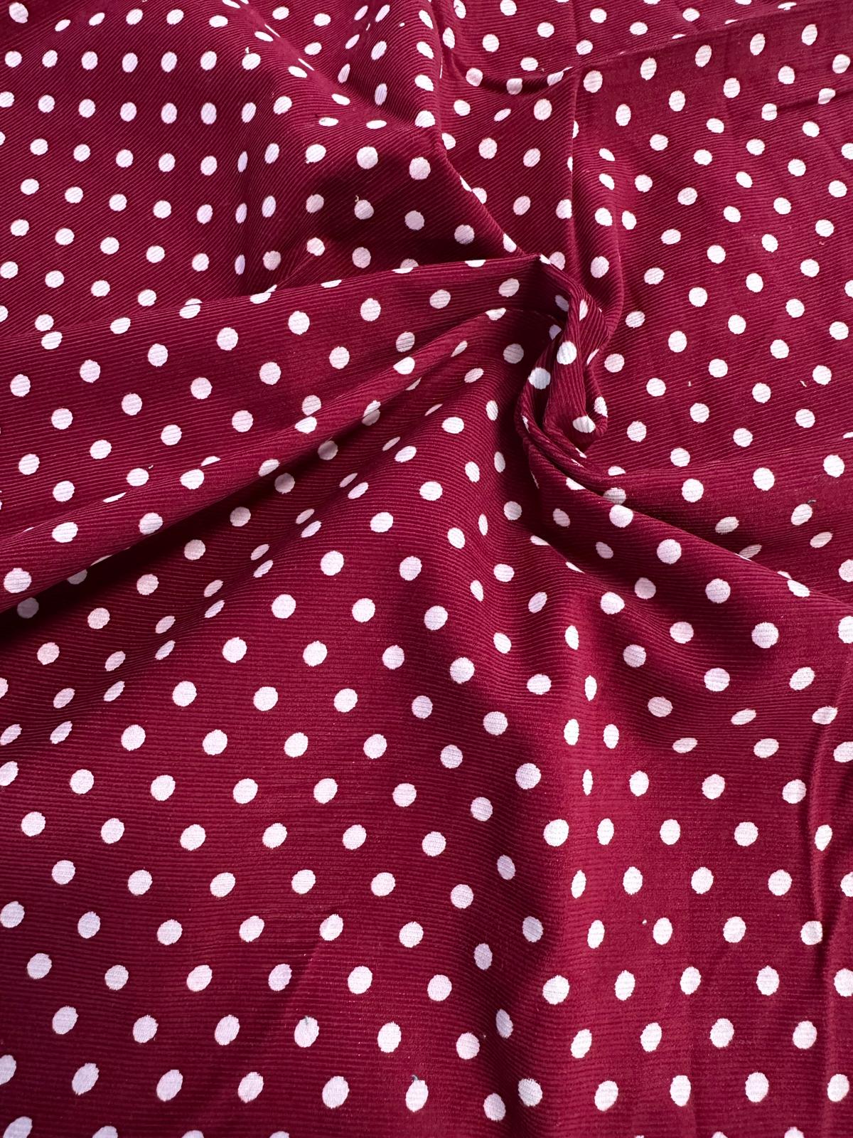 21 WAIES CORDUROY 100% COTTON RUBY/WHITE SOLD BY THE YARD