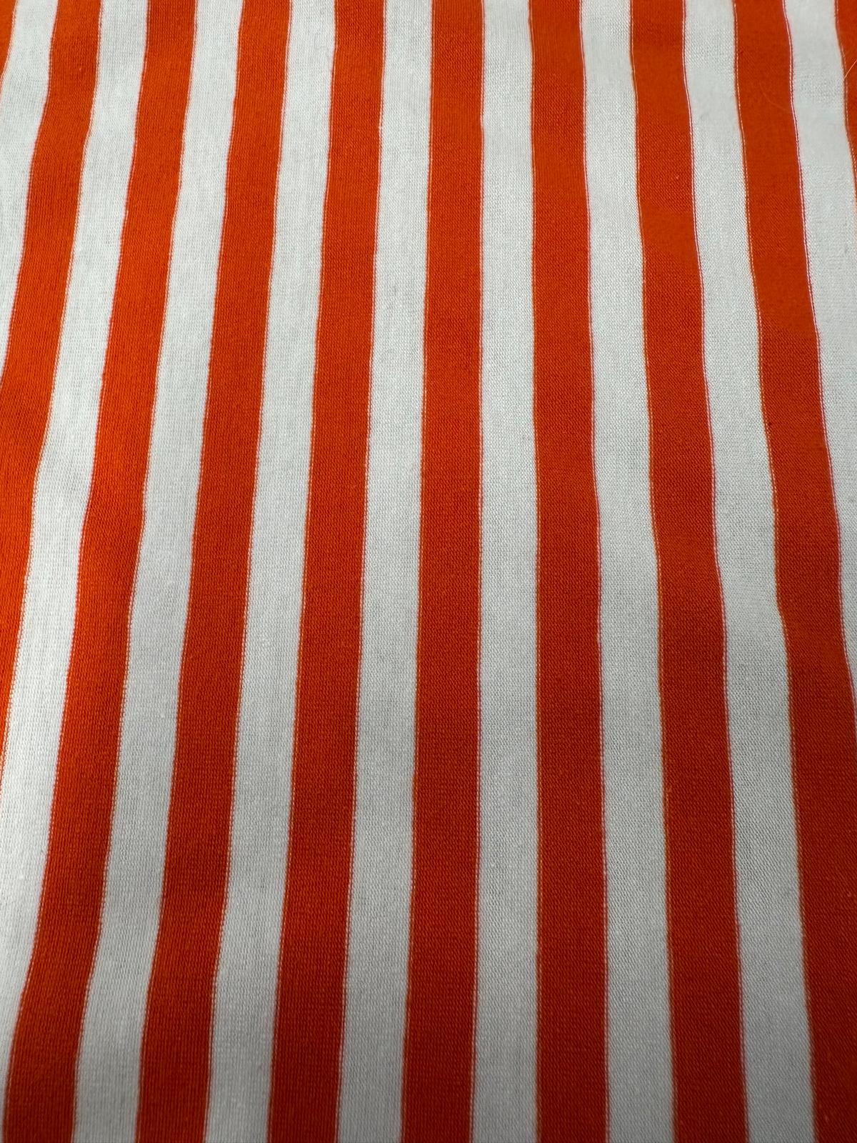 JAK JERSEY STRIPE ORANGE 5 .6 OZ 97 % COTON 3% SPANDEX SOLD BY THE YARD
